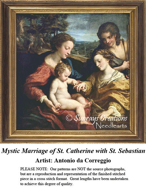 Fine Art Cross Stitch Pattern | Mystic Marriage of St. Catherine with St. Sebastian