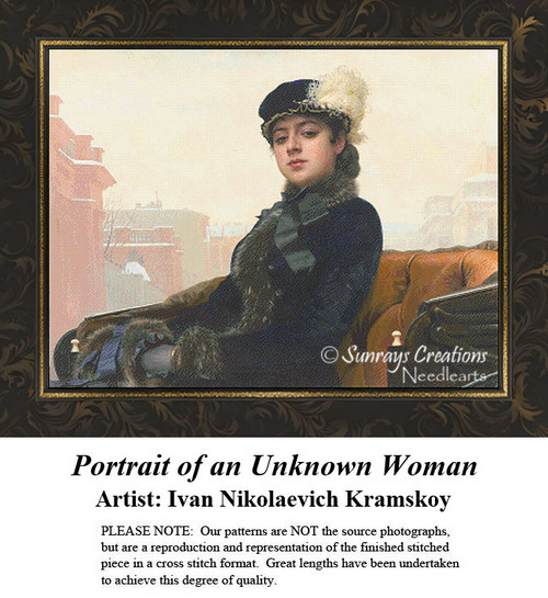 A well-dressed woman sits confidently in an open carriage, created as a digital file from Ivan Nikolaevich Kramskoy's artwork in the 19th century.