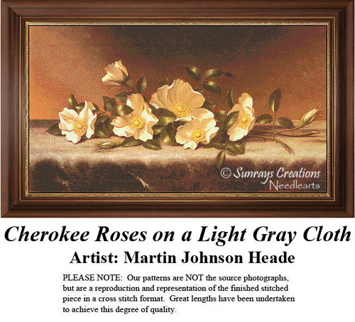 Fine Art Cross Stitch Pattern | Cherokee Roses on a Light Gray Cloth