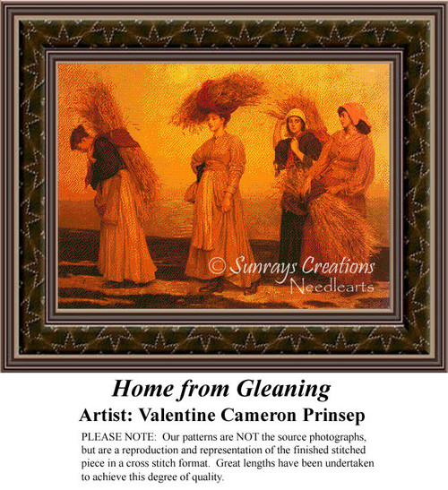 A group of women carrying sheaves of wheat on their heads stands in a field, rendered in a PDF chart from artist Valentine Cameron Prinsep.