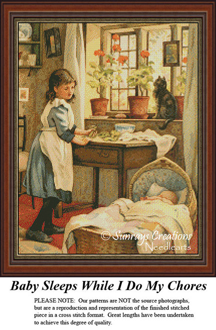 Vintage Cross Stitch Pattern | Baby Sleeps While I Do My Chores