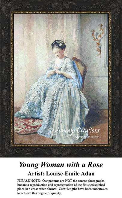 Fine Art Cross Stitch Patterns | Young Woman with a Rose