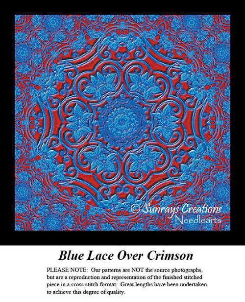 Fractal Cross Stitch Pattern | Blue Lace over Crimson