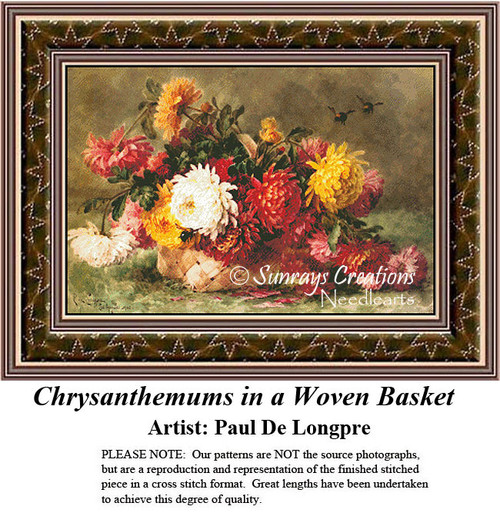 Fine Art Cross Stitch Pattern | Chrysanthemums in a Woven Basket