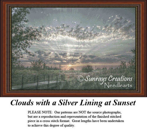 Landscape Cross Stitch Pattern | Clouds with a Silver Lining at Sunset