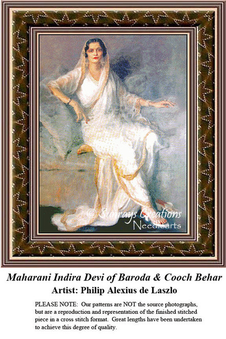 Fine Art Cross Stitch Pattern | Maharani Indira Devi of Baroda & Cooch Behar