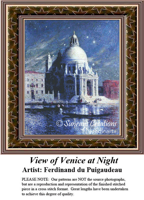 Fine Art Cross Stitch Pattern | View of Venice at Night