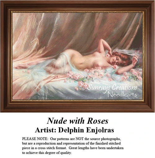 A woman reclines on a bed of roses, draped in sheer fabric, as envisioned by Delphin Enjolras in this digital file from Sunrays Creations.