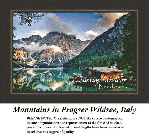 Landscape Cross Stitch Pattern | Mountains in Pragser Wildsee, Italy