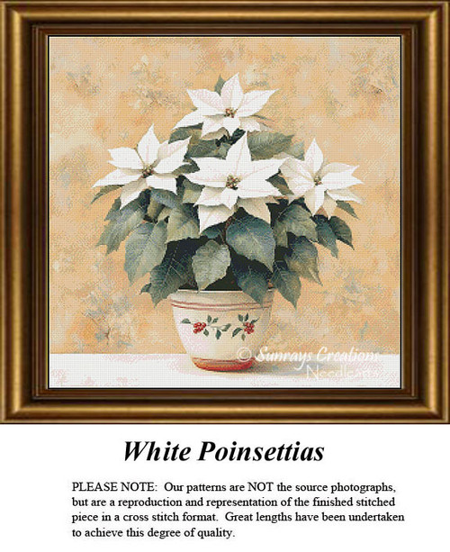 Christmas Cross-Stitch Patterns | White Poinsettias