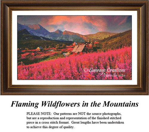 Landscapes Cross Stitch Pattern | Flaming Wildflowers in the Mountains