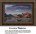 Colorful striped mountains rise above a calm body of water, waiting as your next cross stitch project.