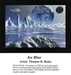 A cosmic winter scene with ice mountains and a blue lake, featuring spaceships and a low moon, as rendered in this xstitch chart by Thomas D. Ruley.