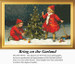 A brother and sister decorate a Christmas tree outdoors, preserved as a counted cross stitch pattern with bright colors and festive charm.
