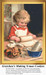 A little girl named Gretchen rolls out cookie dough with a rolling pin, come to life as a counted cross stitch design.