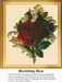 A deep red rose surrounded by white Lily of the Valley flowers, frozen in time as a counted cross stitch pattern.