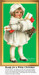 A little girl in festive winter clothing holds gifts, her hands warm in a muff, captured as a counted cross stitch pattern.
