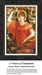 A detailed counted cross-stitch pattern preview of Dante Gabriel Rossetti's 1878 painting, "A Vision of Fiammetta." The symbolic fine art design features a half-length portrait of a beautiful woman with dark hair in a vibrant crimson dress, standing amid thick branches of pink apple blossoms with a glowing golden halo surrounding her head.