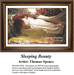A detailed counted cross-stitch pattern preview of Thomas Ralph Spence's Pre-Raphaelite painting, "Sleeping Beauty." The enchanted design depicts the sleeping princess surrounded by trailing briar roses and rich, ornate textiles illuminated by soft, dreamlike light.
