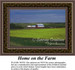 A red barn sits amidst a bright green field under a sunny blue sky, captured as a counted cross stitch pattern.
