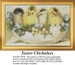 Four newly hatched chicks nestled in their egg shells, surrounded by flowers, designed as a counted cross stitch pattern.