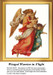 An angel in flight holds a baby and a child, both sheltered in her wings, represented as a counted cross stitch pattern.