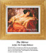 A woman sits in a regal chair, gazing at her reflection in a mirror, translated into a counted cross stitch design by Sir Frank Dicksee.