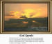 A vibrant sunset with dramatic clouds and rays of light, translated into a counted cross stitch design titled God Speaks.