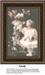A young girl in white lace reaches for fresh flowers, waiting as your next cross stitch project to bring to life in thread.