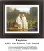 A boy and girl in white sit by a pond, with the boy stroking a dove's head, captured as a counted cross stitch pattern.