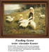 Two young children feed geese on a grassy hill under a clear sky, captured as a counted cross stitch pattern by Alexander Koester.