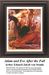 A detailed counted cross-stitch pattern preview of Eduard Jakob von Steinle's Nazarene movement painting, "Adam and Eve After the Fall." The dramatic biblical design depicts Adam and Eve seeking solace together in a rugged landscape under a dark, emotional twilight sky.