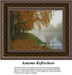 A tranquil riverbank lined with trees adorned in rich autumn foliage, envisioned as a BAP cross stitch pattern titled Autumn Reflections.