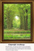 A serene archway of lush green trees frames a park bench at the center, brought to life as a counted cross stitch pattern.
