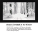A detailed counted cross-stitch pattern preview capturing a dense forest path during a heavy snowfall. The minimalist, near-monochromatic design features tall, dark tree trunks contrasting with thick white snow piling on the ground and low branches, fading out into a soft, hazy white winter background.