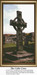 A Celtic cross stands tall in front of a stone fence, framed as a counted cross stitch chart. The design symbolizes infinite love.