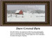A red barn with a snow-covered roof sits in a rural landscape, surrounded by mounds of snow in this cross stitch design ideal for winter scenes.