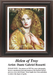 A detailed counted cross-stitch pattern preview of Dante Gabriel Rossetti's 1863 Pre-Raphaelite painting, "Helen of Troy." The dramatic design frames a close-up portrait of Helen with cascading, voluminous blonde curls and a vibrant golden garment, pointing to a pendant on her neck while the background shows a burning cityscape of Troy under a smoky sky.