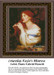 A woman with flowing red hair is shown braiding it, her neck and shoulder bare, in this counted cross stitch chart after Dante Gabriel Rossetti.