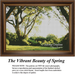 A detailed counted cross-stitch pattern preview of the nature landscape artwork, "The Vibrant Beauty of Spring." The lush design features a sprawling canopy of sunlit green trees arching over a brightly illuminated meadow, showcasing rich olive and moss green foliage under a soft, luminous spring sky.