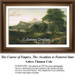 A serene landscape with rolling hills and lush trees, captured as a counted cross stitch pattern from Thomas Cole's Arcadian state.
