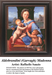 A detailed counted cross-stitch pattern preview of Raphael's High Renaissance painting, "Aldobrandini (Garvagh) Madonna." The harmonious fine art design showcases the Virgin Mary seated indoors in a vibrant red and blue dress, holding the infant Jesus as he reaches toward a young Saint John the Baptist, framed symmetrically by two stone windows revealing a rolling hills landscape.