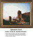 A Spanish colonial town with vibrant architecture under a pastel sky, designed as a cross stitch chart by artist Francois Antoine Bossuet.