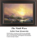 A detailed counted cross-stitch pattern preview of Ivan Aivazovsky's masterpiece, "The Ninth Wave." The 19th-century Romantic seascape design depicts shipwrecked survivors amidst towering ocean waves illuminated by a warm, golden sunrise, capturing sublime resilience.