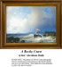 A rocky coastline meets tumultuous waves under a dramatic sky, brought to life as a counted cross stitch pattern by Abraham Hulk.