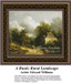 A rustic landscape with a charming house nestled among trees and clouds, designed as a counted cross stitch design by Edward Williams.