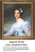 A detailed counted cross-stitch pattern preview of Joseph Karl Stieler's portrait, "Auguste Strobl." The Neoclassical Biedermeier design features the young Bavarian woman in an elegant green dress with a lace collar, posing with pristine grace.