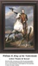 A regal king in military uniform rides a white horse, holding a plumed hat, brought to life as a counted cross stitch pattern.