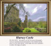 A scenic view of Blarney Castle surrounded by lush greenery and colorful flowers, available as a PDF chart for cross stitch.