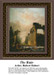 A scene of ruined columns under a cloudy sky, reimagined as a counted cross stitch pattern by artist Hubert Robert.